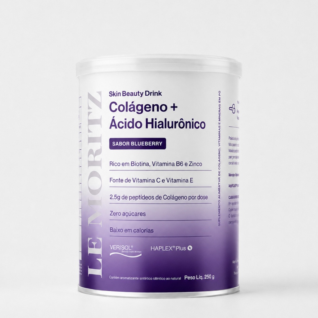 Colágeno Verisol Com Ácido Hialurônico Le Moritz Blueberry Em Pó 250g Original
