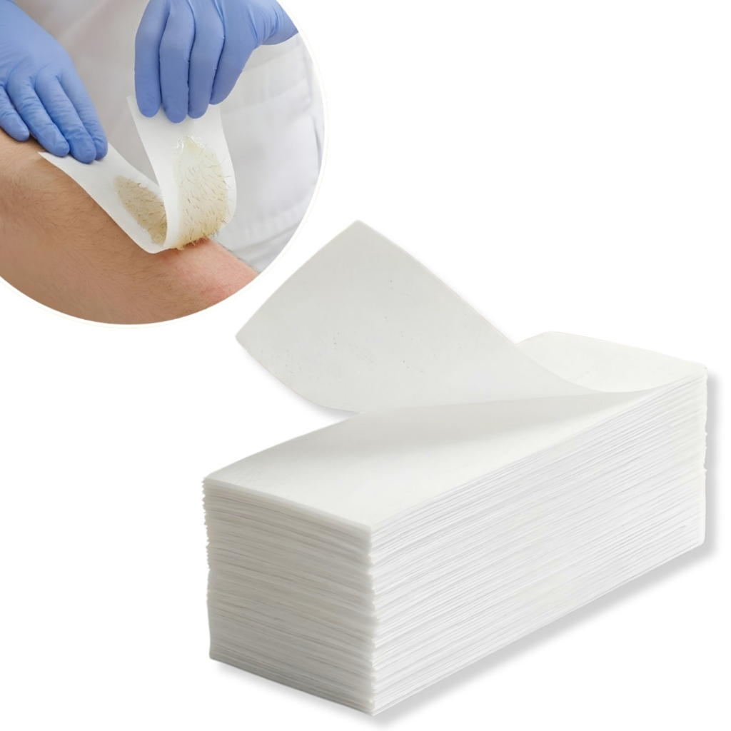 conjunto de 100, 200 ou 500 lenços p/ depilação, corporal e facial, resistente, uso único, macia