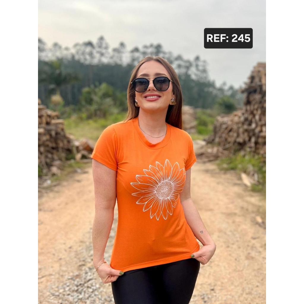 Camiseta Feminina Girassol T-Shirt Estampada Baby Look Floral Manga Curta Casual Moda Feminina Confortável