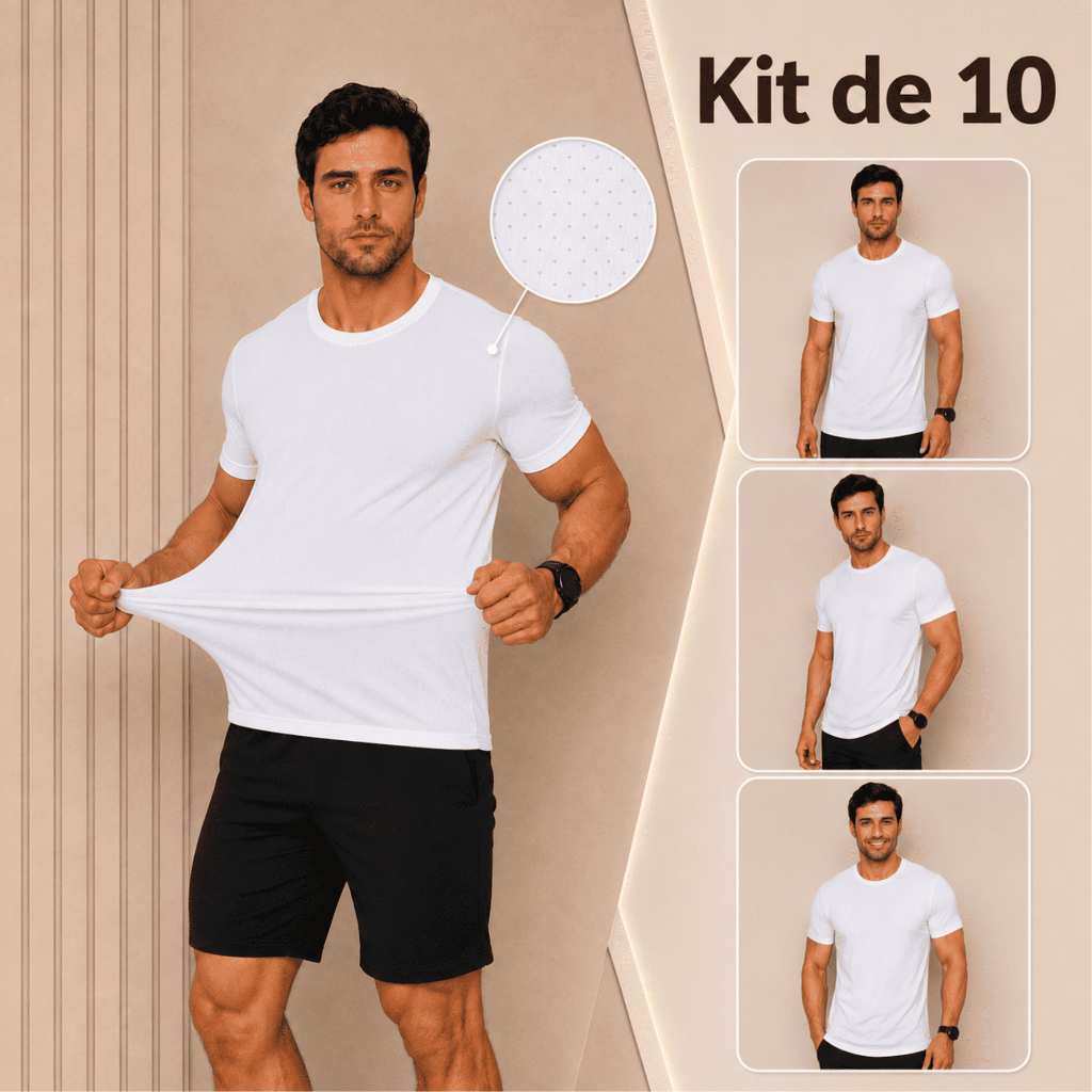 Kit 10 Camisetas Masculinas Dry Fit Manga Curta Poliéster Academia Respirável Secagem Rápida