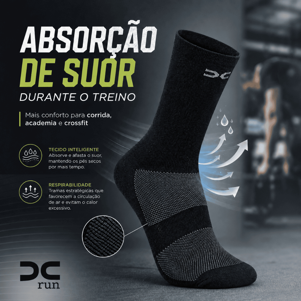 Meia Esportiva Corrida Cano Médio  Ciclismo Crossfit Academia Spinning Sport 97% Poliamida