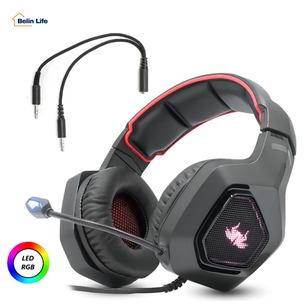 Fone Headset Gamer KNUP KP-488 com LED RGB Microfone Flexível 50mm USB e P2