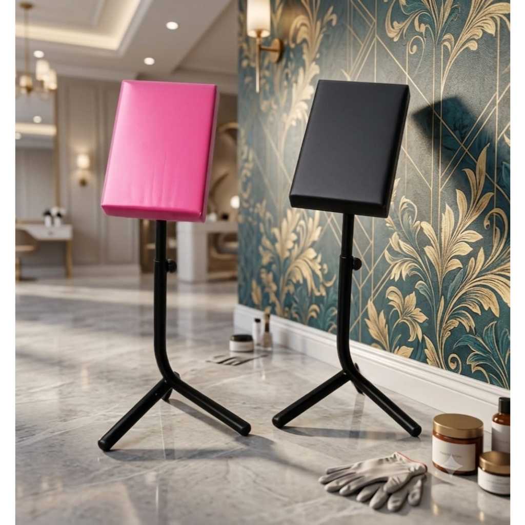 Suporte tripé manicure e pedicure base preta ,com apoio para as pernas regulagem de altura nas cores preto e rosa