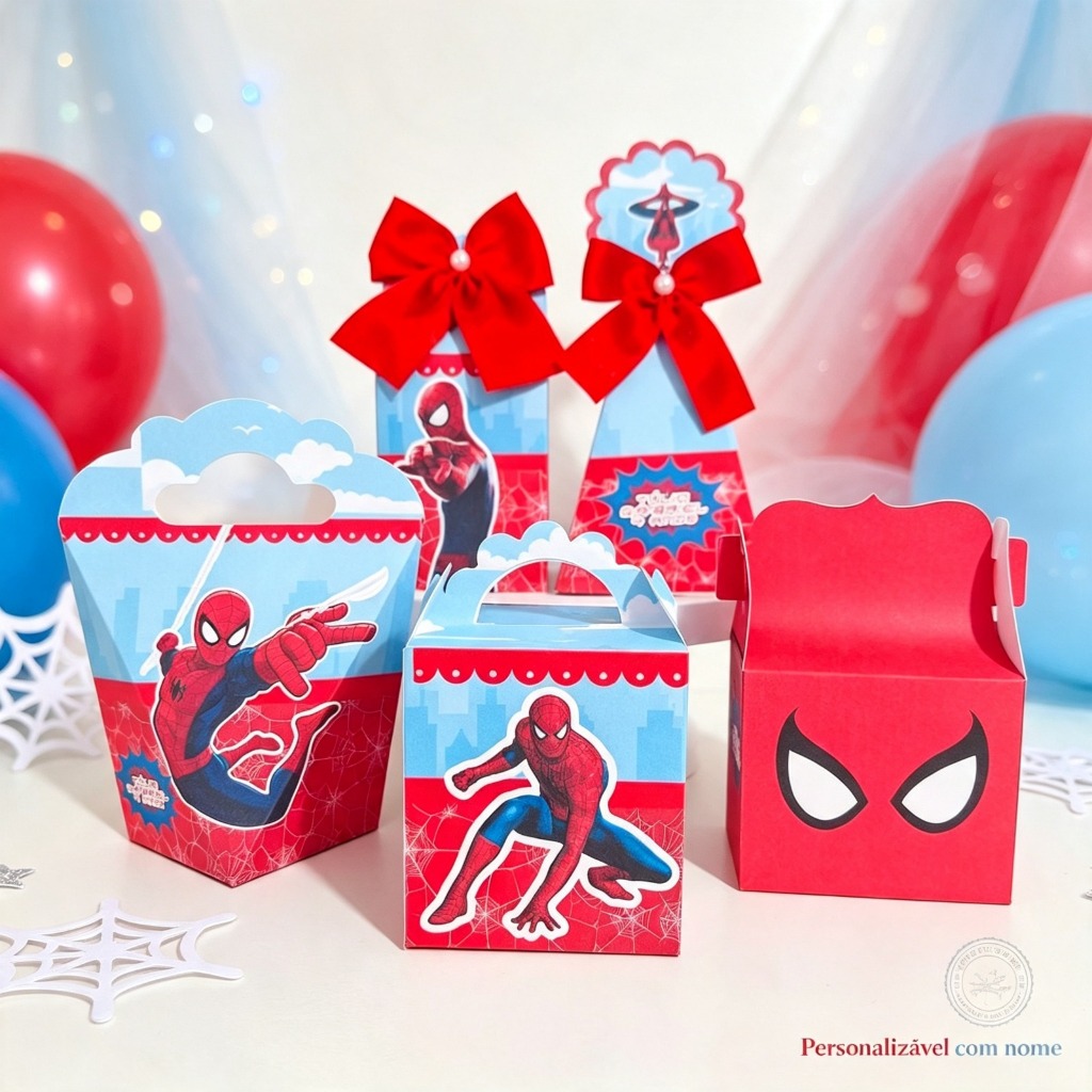 Kit Festa Homem Aranha Personalizado Caixinhas Lembrancinhas Festa Infantil Pegue e Monte