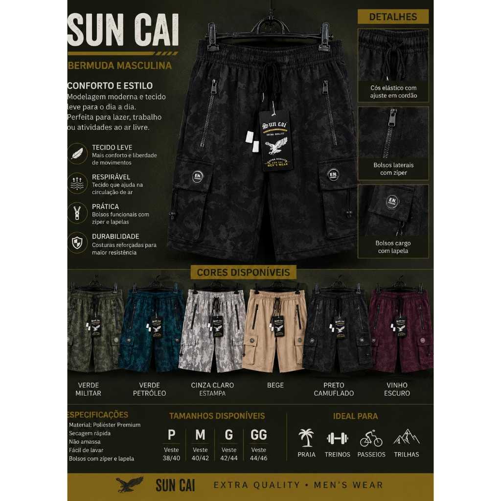 🩳 Bermuda Cargo Masculina – Conforto, Estilo e Praticidade