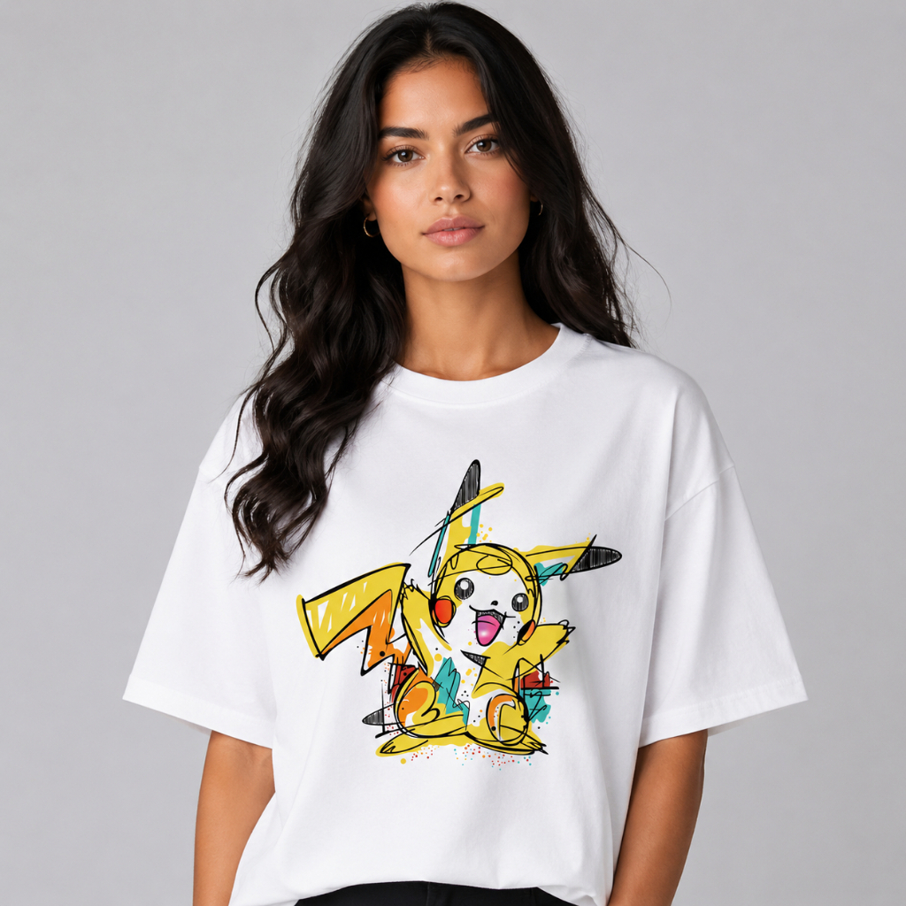 Camiseta Unissex Algodão 180g Alta Qualidade, Estampa Fashion Personagem Elétrico Estilo Grafite, Modelo Solto Uso Diári