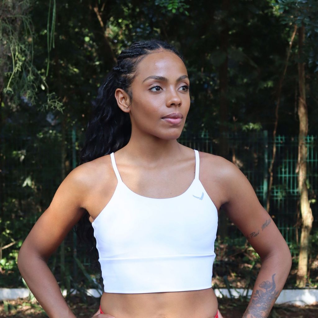 Top Feminino Com Sustentação E Compressão Para Corrida Caminhada Academia Treino Indrills Wear Branco