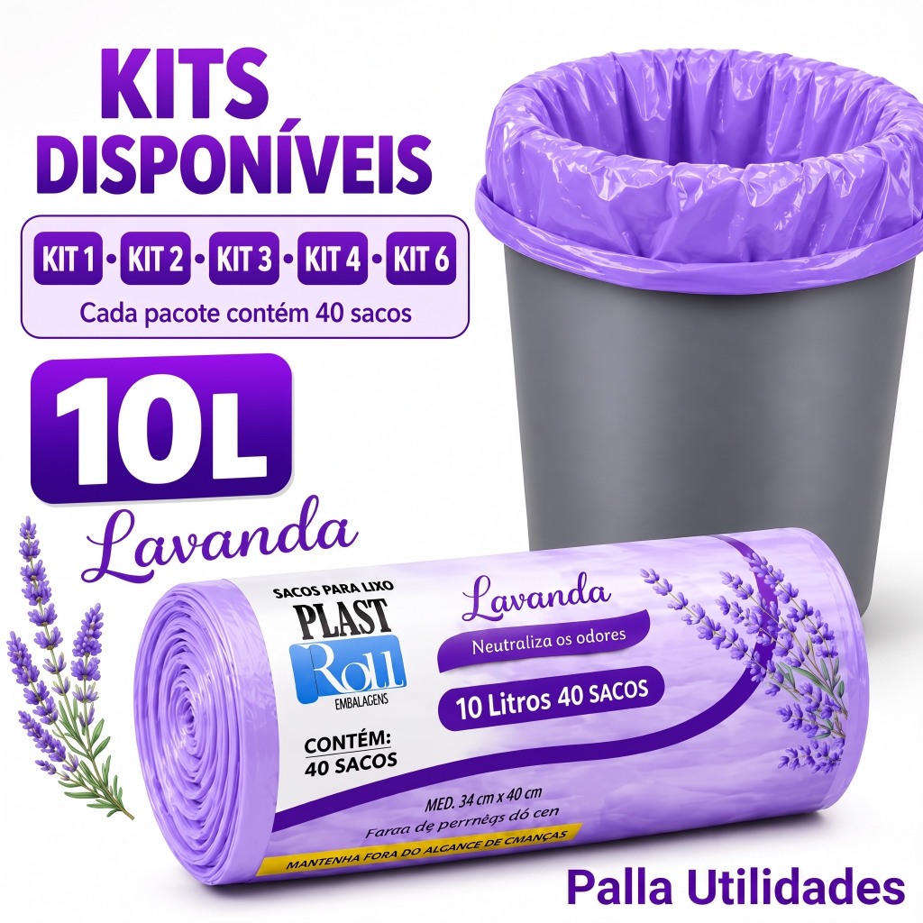 Saco de Lixo Lavanda 10L Perfumado Anti Odor Banheiro Pia