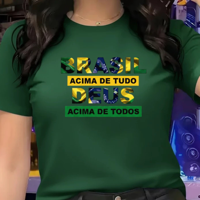 Camiseta Tshirt Brasil Feminina Gola Redonda Algodão Brasileiro Brasil Acima de Tudo Envio Imediato Lançamento