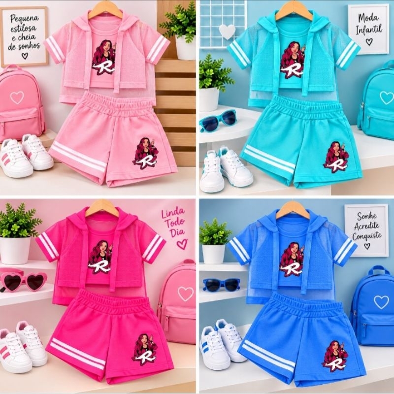 Conjunto Emily vick infantil menina Tule  3 perças  Short Saia, Cropped  Tam.2 ao 10 e outros modelo novo