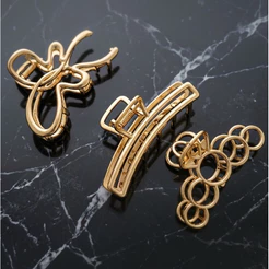 Kit 3 Prendedores de Cabelo Feminino Piranha de Metal Dourado/Prata 7,5 cm