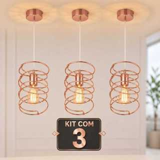Kit 3 Pendentes Argola Com Fio Preto Lustre Moderno E27 Decoração Sala Cozinha