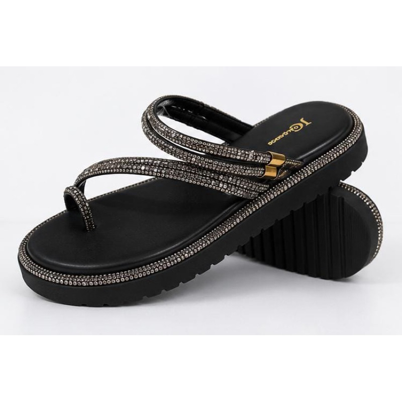 Sandália Feminina Flatform com Strass Brilhante Rasteira Plataforma Confortável