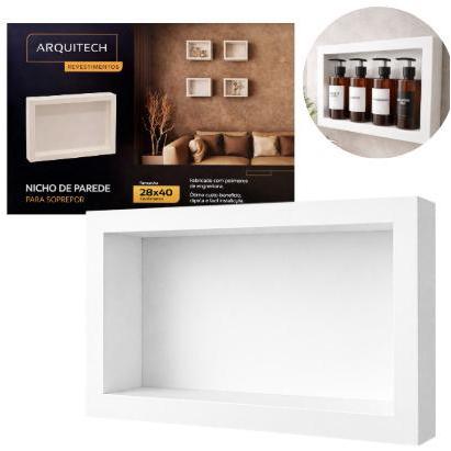 Nicho De Parede Banheiro Sobrepor 28x40 Porta Shampo Branco Branco