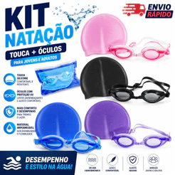 Kit De Natacao com Touca de Silicone, Oculos e Protetor Ouvido Auricular Para jovens E Adultos