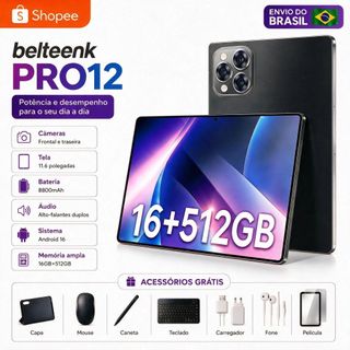 belteenk Tablet Pro12 | 16GB RAM 512GB | Tela HD 11.6" | Android 16 | 5G com | Bateria 8800mAh