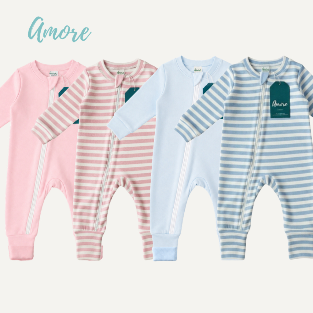 Kit 2 Macacão Longo Para Bebê Listrado e Liso 100% Algodão