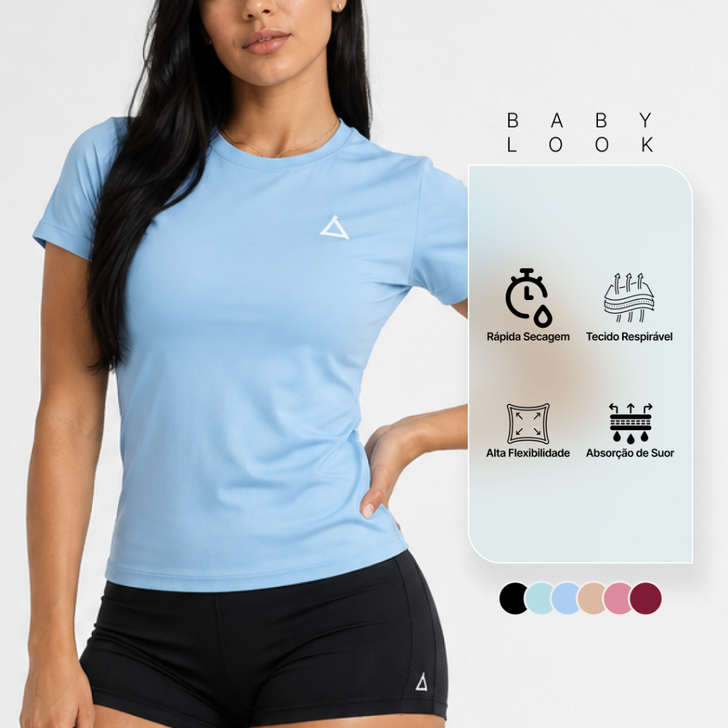 Camiseta Academia Feminina Dry Fit UV 50+ Blusa Baby Look Slim Caminhada Treino Musculação