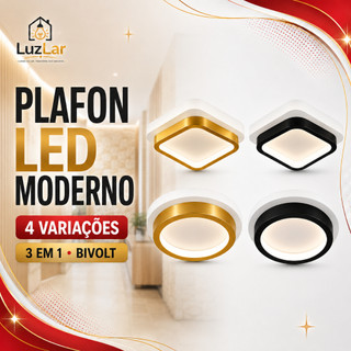 Luminária de Teto  Plafon LED Moderna 3 Cores 110V-220V - Elegância e Eficiência Dourado Preto Para Corredor Quarto Hall