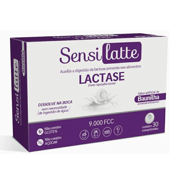 Sensilatte 9.000 FCC Lactase 30 Comprimidos Sabor Baunilha