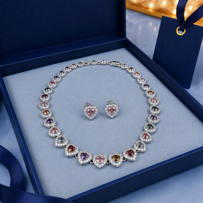 COLAR FEMININO INSPIRAÇÃO BOLINHA E CORAÇÃO CAVEJADOS FOLHEADOS A OURO 18k E OURO BRANCO + EMBALAGEM DA MARCA