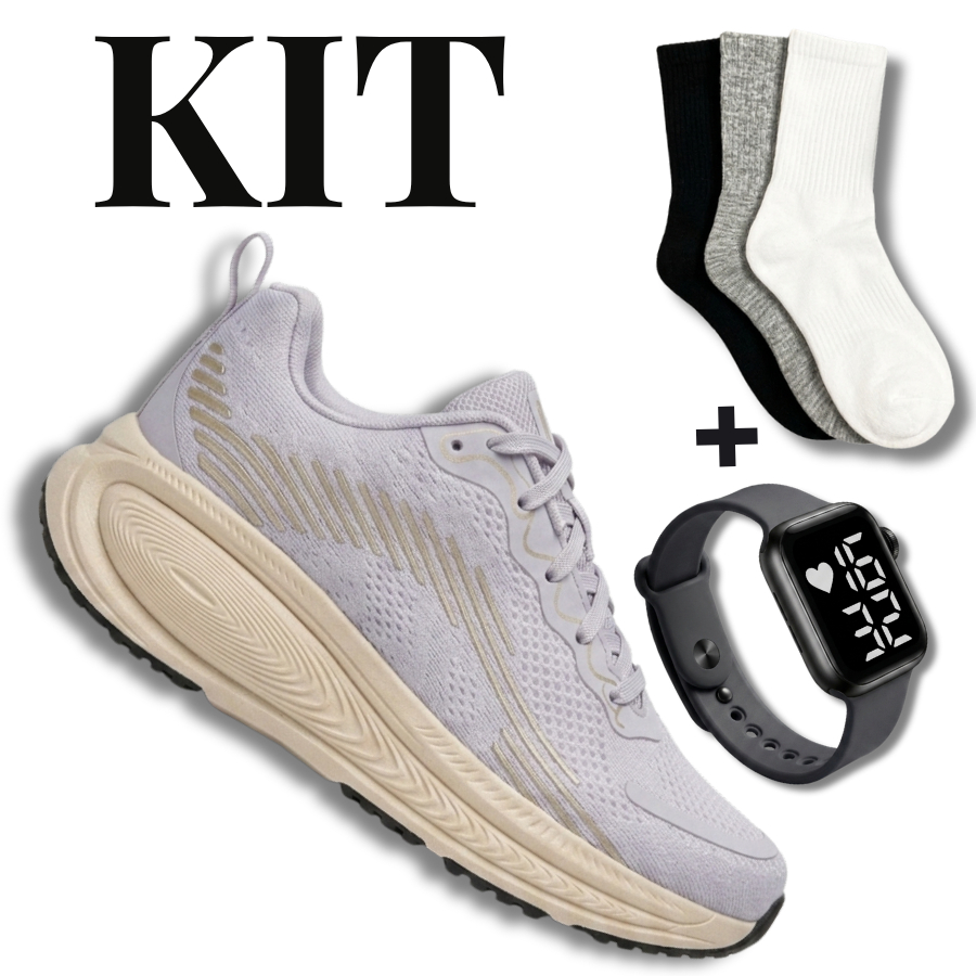Kit Tênis Feminino Masculino Meia e Relógio Digital Academia Caminhada Crossfit Macio Leve Confortável