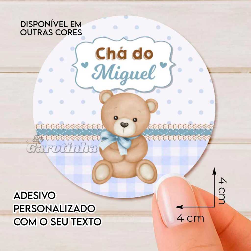 Adesivo Personalizado Chá de Bebê Ursinho Lembrancinha Maternidade Cha Revelação 4cm