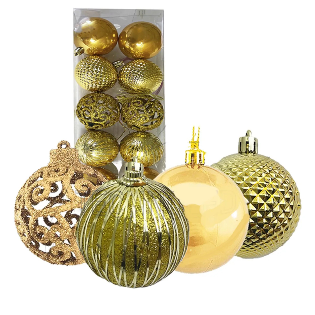 🎄 Kit 10 Bolas Natalinas Douradas 6cm para Árvore de Natal