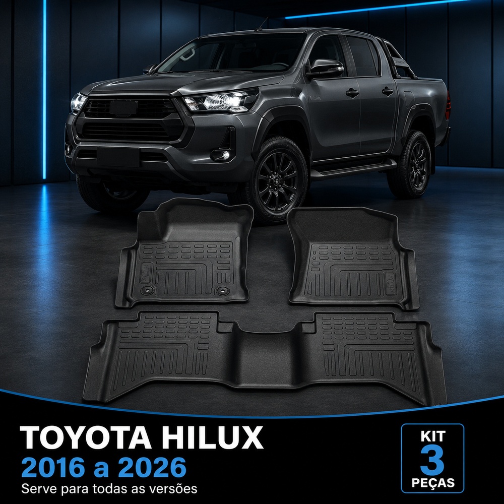 Jogo De Tapetes Com 3 Peças Premium Bandeja Borda Alta Borracha Tpe 3D Para Toyota Hilux 2016 - 2026