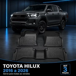 Jogo De Tapetes Com 3 Peças Premium Bandeja Borda Alta Borracha Tpe 3D Para Toyota Hilux 2016 - 2026
