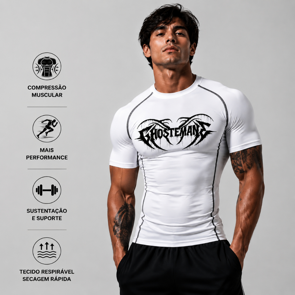 Camiseta De Compressao Masculina Treino Academia Gym Ghosteman Musculação Corrida Esportiva Gotica Bodybuild