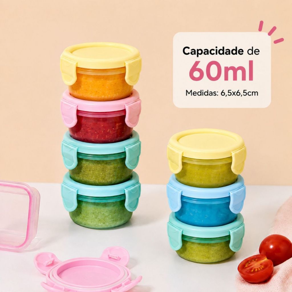 Kit Mini Potes Herméticos 60 150 ml Congelar Papinha Porta Leite Frutas c/2/4/6/8