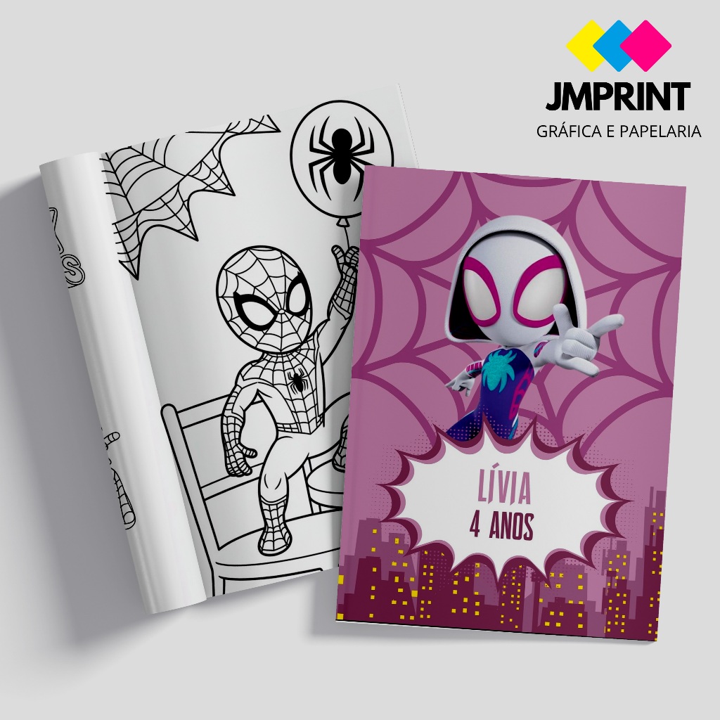 Mini Livro de Colorir Personalizado Lembrancinha Aniversário Spider Gwen Aranha Fantasma