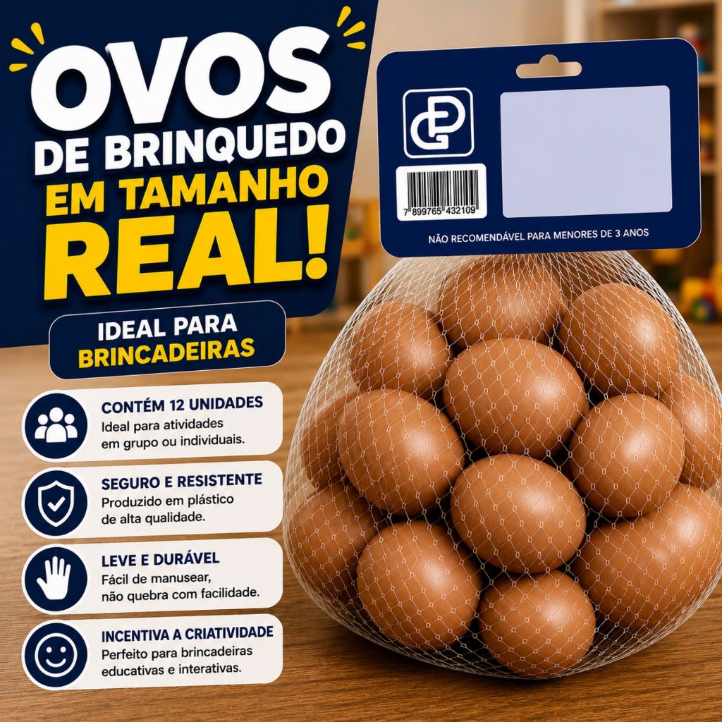 Kit Ovos Falsos Brincadeira Plástico Para Indez Galinha Cor Colorido e Branco