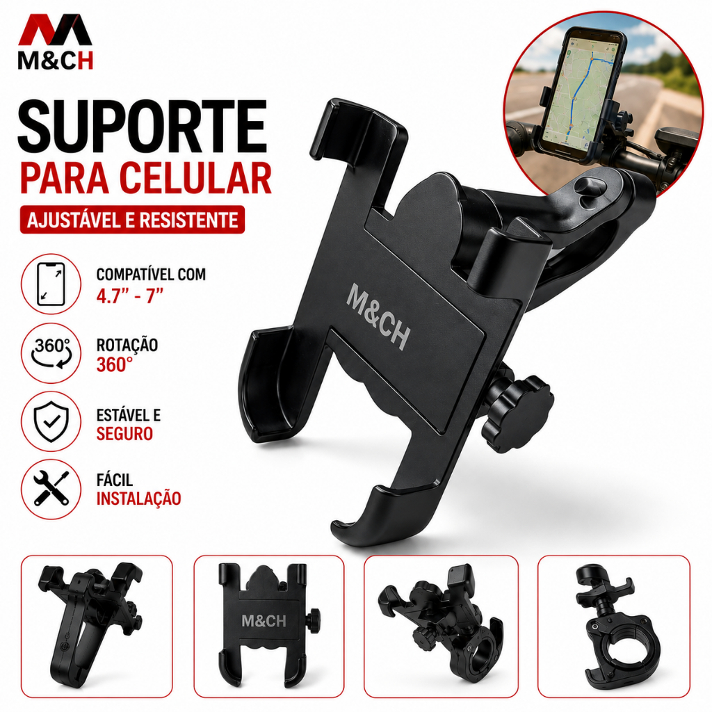 Suporte de Celular para Moto e Bicicleta em Metal Universal para Guidão