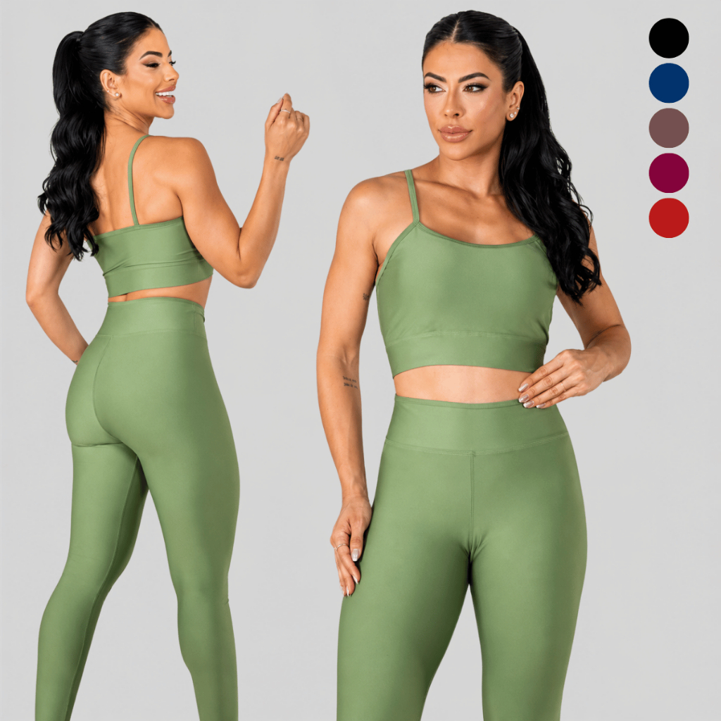 Conjunto Fitness Feminino Top Alça Fina e Calça Legging Cintura Alta Suplex Academia