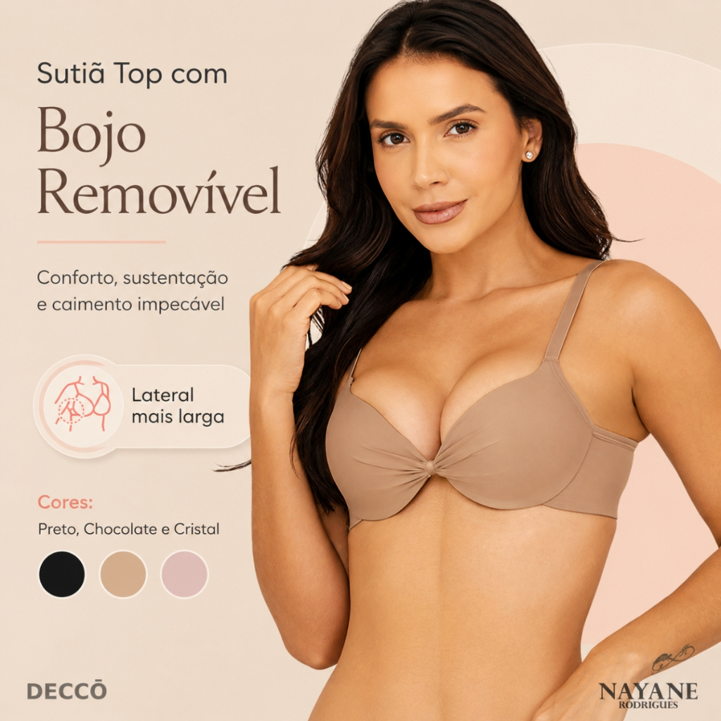 Sutiã Push Up Nayane Com Bojo Bombom Poliamida Alça Regulável Confortável