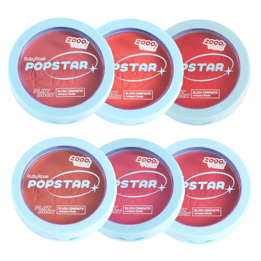 Blush Ruby Rose Playback Popstar HBM08| Blush Compacto Maquiagem Facial | Blush Pigmentado