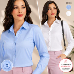 Camisa Social Feminina Manga Longa Elegante Blusa Estilosa Crepinho Trabalho Executiva M ao G1