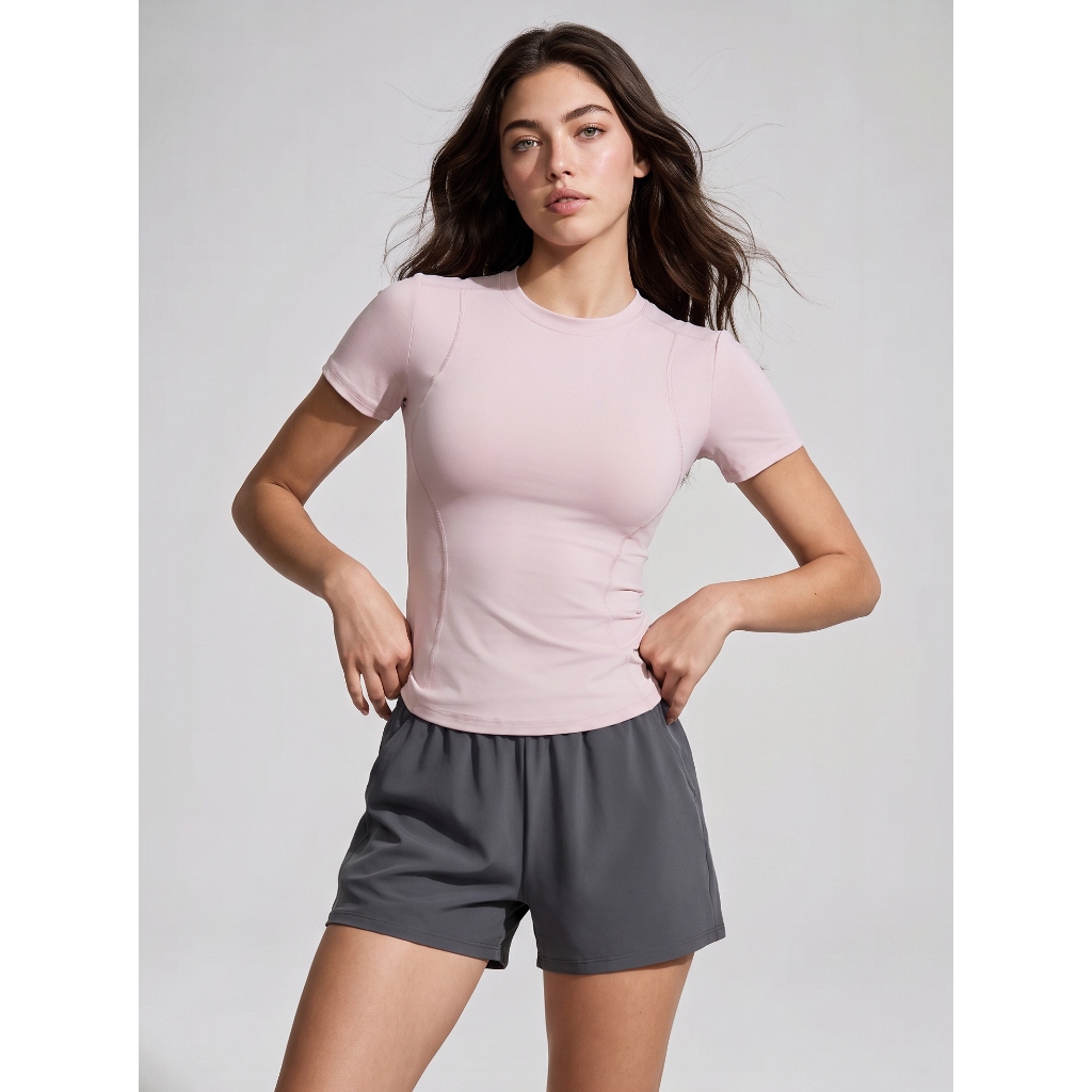 🔥Camiseta de Yoga Feminina Modeladora, Camiseta Esportiva de Manga Curta,Tecido Respirável Elástico para Academia Treino