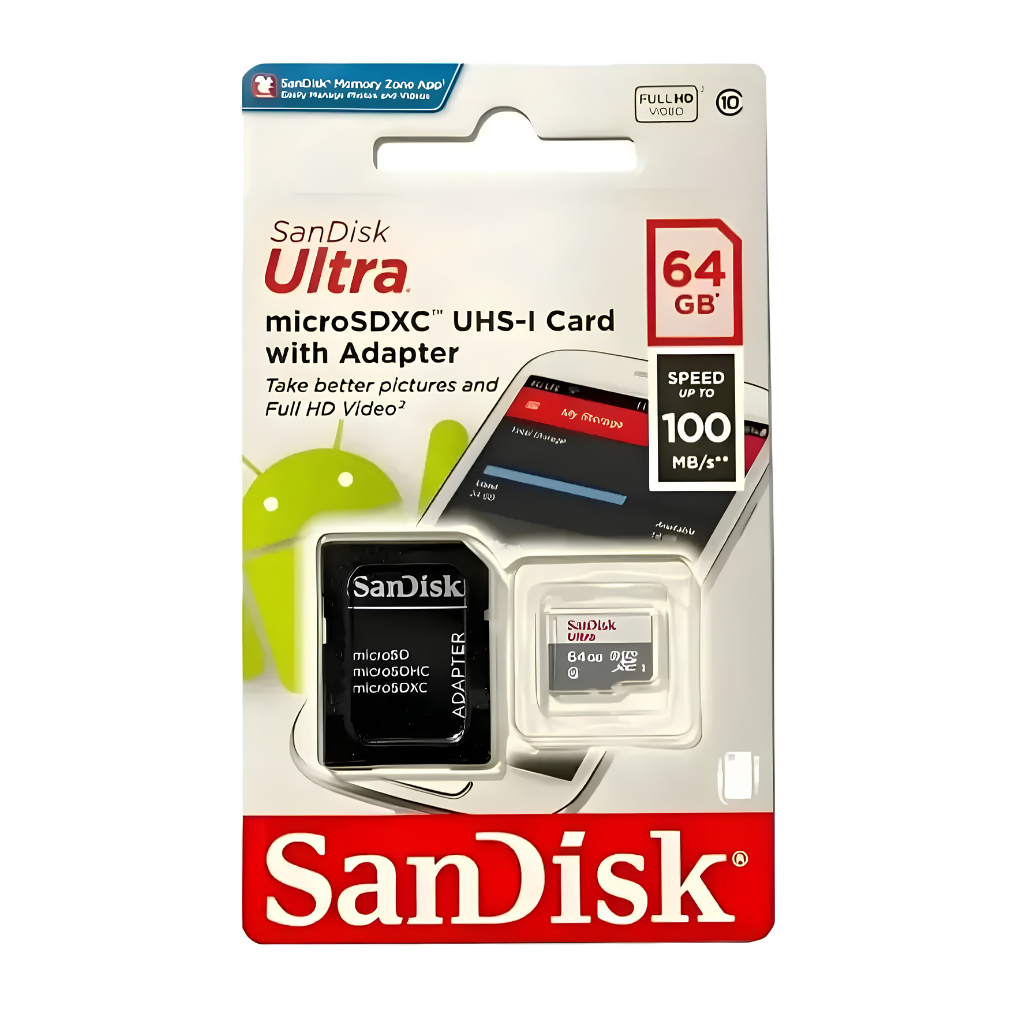 Cartão De Memória 64gb Sandisk Ultra Velocidade 100mb/s P/ Câmeras C/ Adaptador