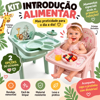 Cadeirinha de Alimentação Infantil Cadeira de Refeição Para Bebê com Kit Refeição Para Bebê Pratinho+Colher+Copo