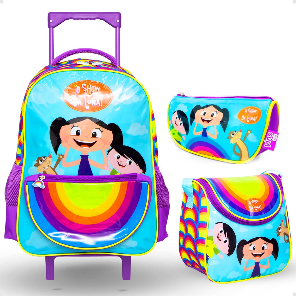Kit Mochila de Rodinha Infantil Menina Menino Unicórnio Heróis + Lancheira Térmica +Estojo Completo
