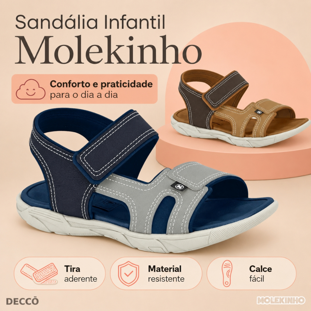 Sandália Infantil Molekinho Masculina Confortável Tira Aderente Calce Fácil