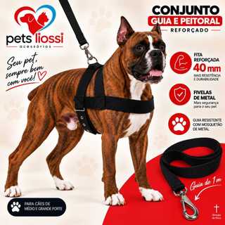 coleira peitoral mais guia passeio caes cachorro prte medio/grande direto de fabrica D.D
