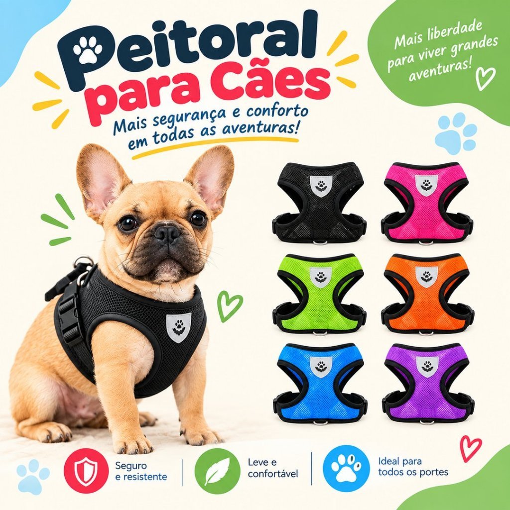 Peitoral Cachorro Guia Ajustável Coleira Peitoral Pet Passeio Conforto Gatos Cães Pequenos Médios Grandes
