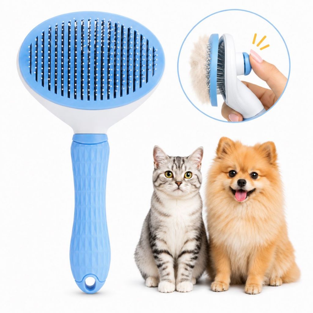 Escova Pet Rasqueadeira Tira Pelo Cães Gatos Automática Autolimpante Removedora Suave Cachorros Pets