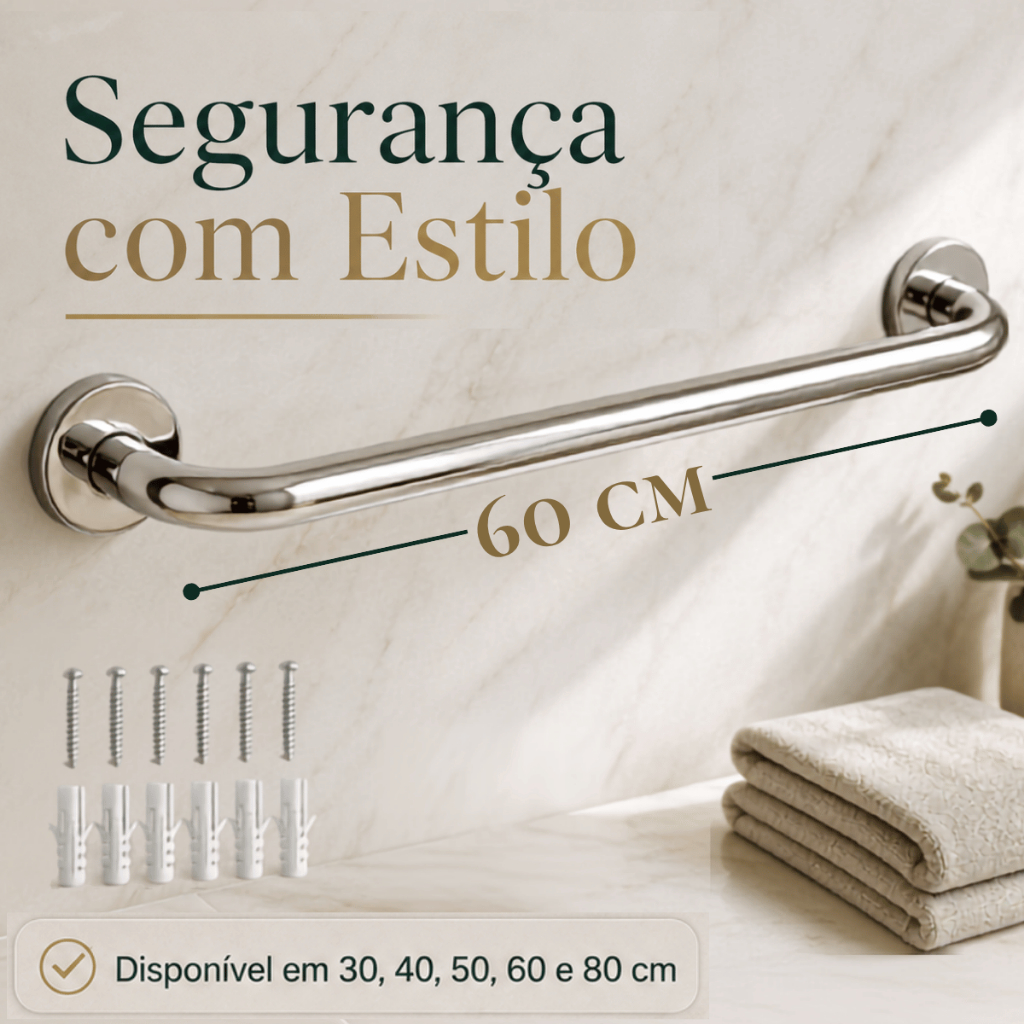 Barra Apoio 40 60 80cm Antiqueda Inox Banheiro Escada Corrimão Acessibilidade Suporte Idoso Alça PCD