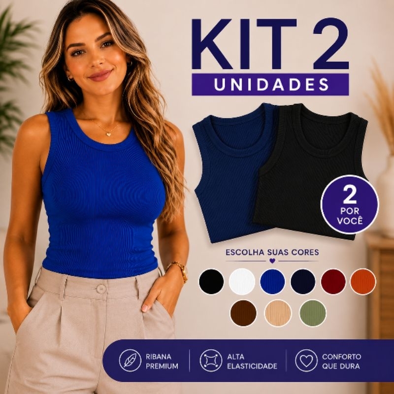 Kit 2 Regatas Femininas Caneladas Ribana Premium Básica Lisa Gola Redonda Casual Academia Confortável Moda Feminina Blog