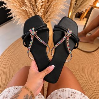 Rasterinha strass brilho colorido sandália feminina rasteirinha femenina